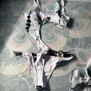 Monochrome Cut-Out Swimsuit with Ring Accents